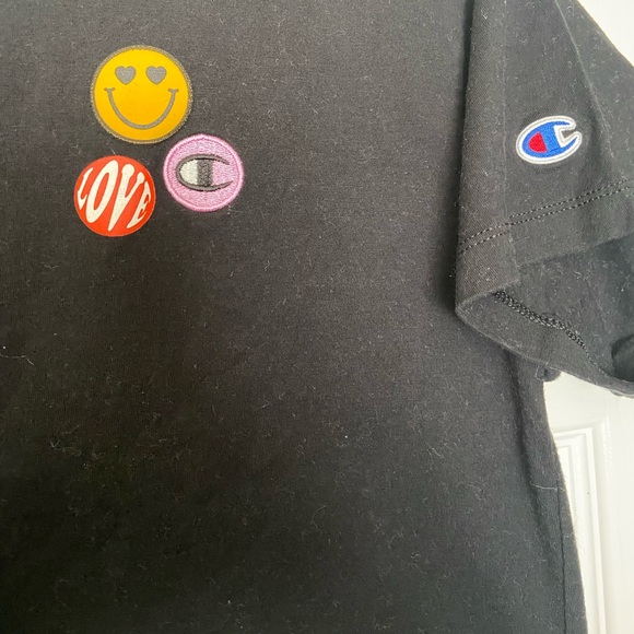 Champion Black Crop Top Tee with Chest Patches - Picture 3 of 4